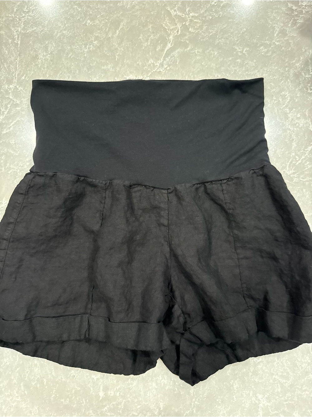 Fresh Laundry Black Linen Blend Foldover Waist Shorts Women’s Medium Casual
